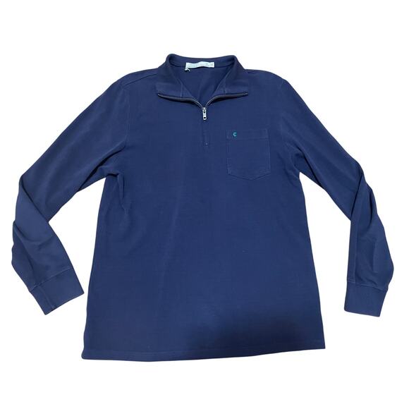 Criquet Quarter Zip Shirt Navy Blue Pull Over Long Sleeve Organic Cotton Men's M - Picture 1 of 5